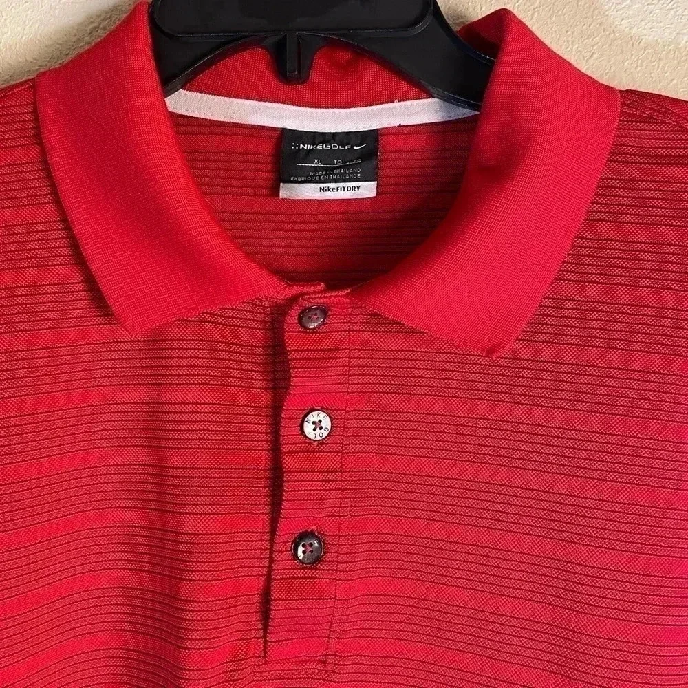 Nike Golf Polo Shirt Mens Extra Large Red Striped Short Sleeve Dri Fit Golfer